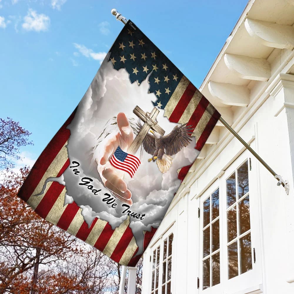 Jesus In God We Trust American House Flags - Christian Garden Flags - Outdoor Christian Flag