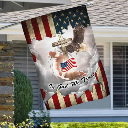 Jesus In God We Trust American House Flags - Christian Garden Flags - Outdoor Christian Flag