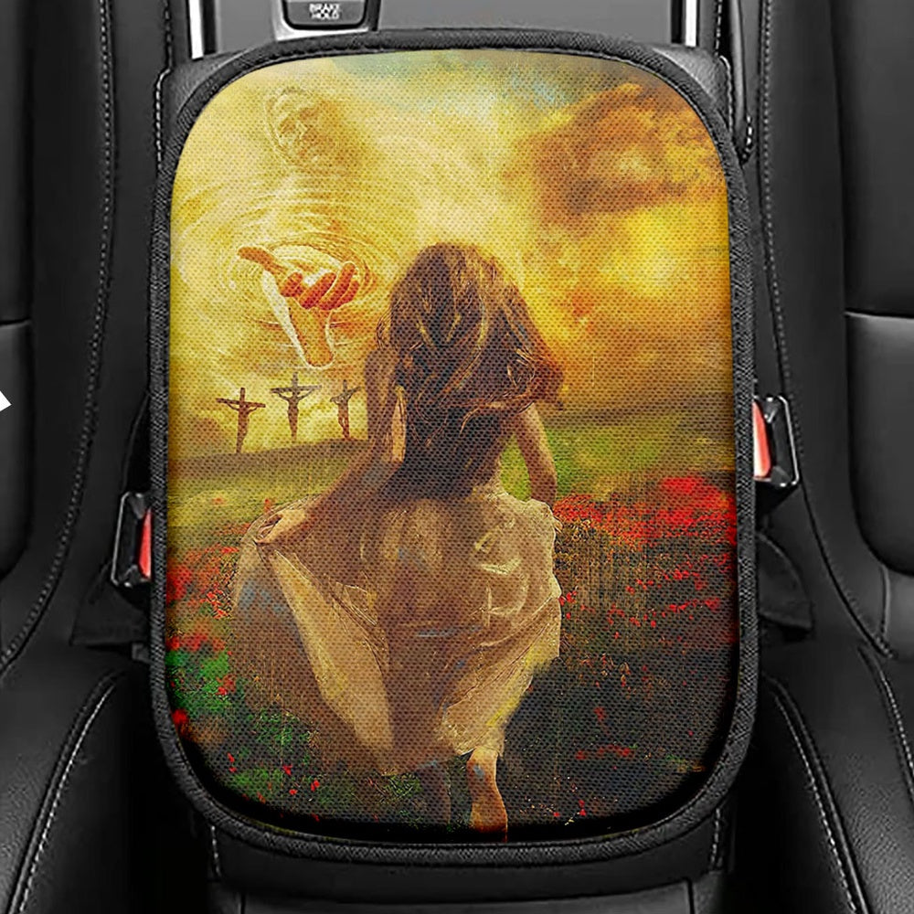 Jesus In Heaven Seat Box Cover, The Girl Running To JesusChristian Car Center Console Cover, Christian Car Interior Accessories