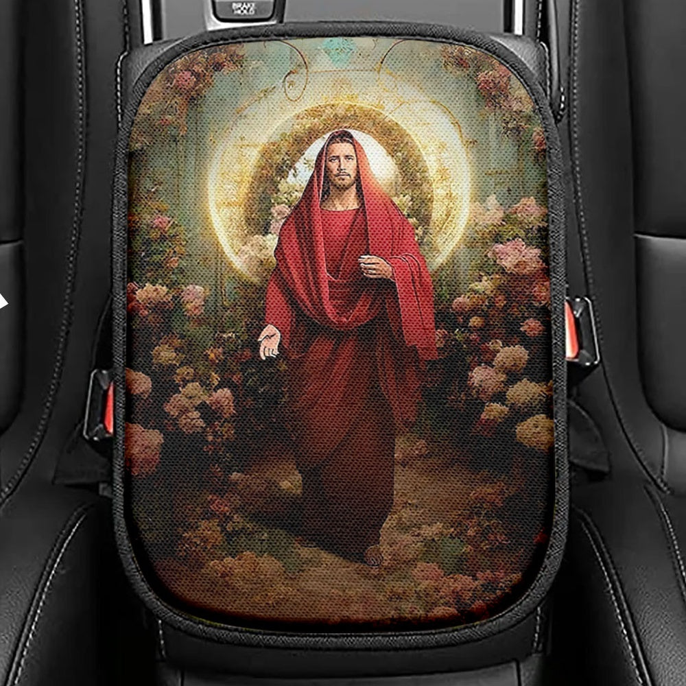 Jesus In His Majesty And Power Seat Box Cover, Jesus Car Center Console Cover, Jesus Car Interior Accessories