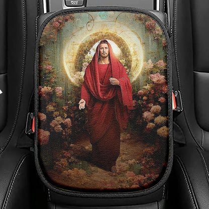Jesus In His Majesty And Power Seat Box Cover, Jesus Car Center Console Cover, Jesus Car Interior Accessories