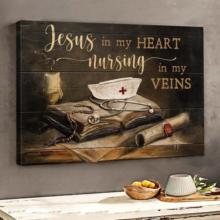 Jesus In My Heart Nursing In My Vein Canvas Wall Art - Jesus Canvas Pictures - Christian Wall Posters