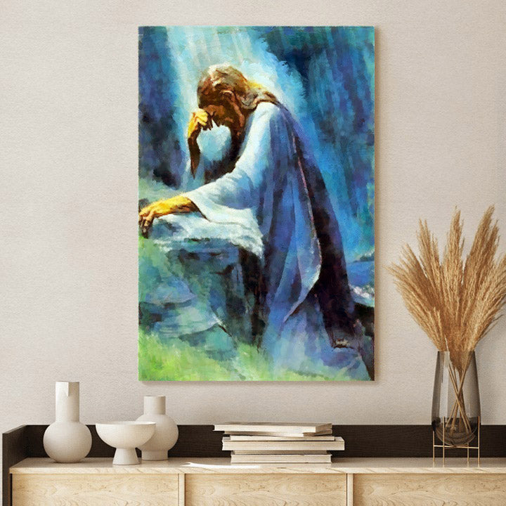 Jesus In Prayer Canvas Wall Art - Jesus Portrait Picture - Religious Gift - Christian Wall Art Decor