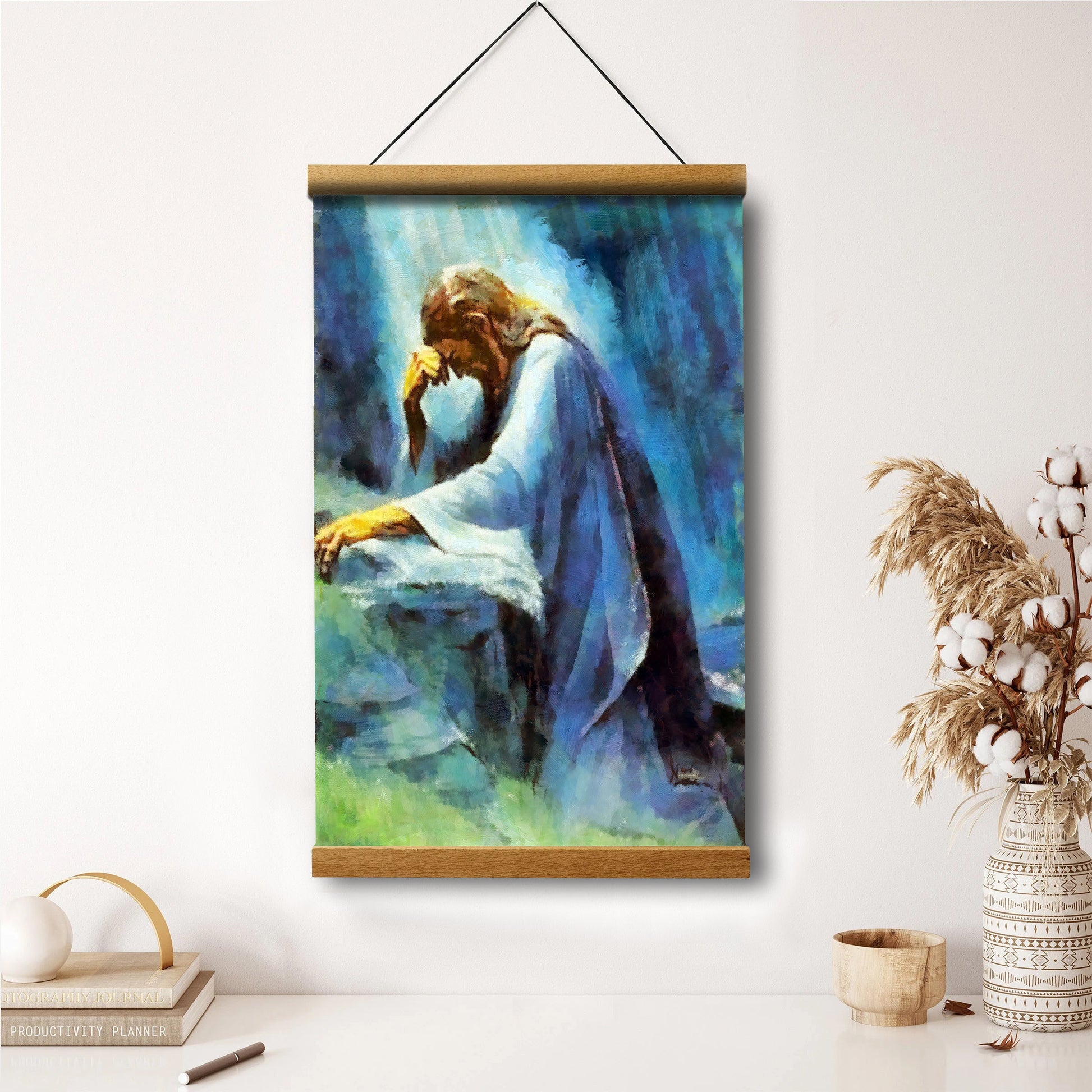 Jesus In Prayer Hanging Canvas Wall Art - Jesus Portrait Picture - Religious Gift - Christian Wall Art Decor