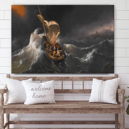 Jesus In Storm - Jesus Canvas Wall Art - Christian Wall Art