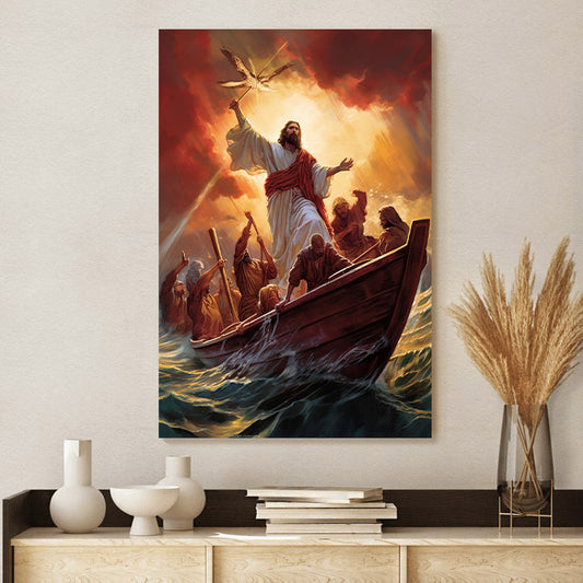 Jesus In The Boat With His Disciples - Canvas Picture - Jesus Christ Canvas - Christian Wall Art