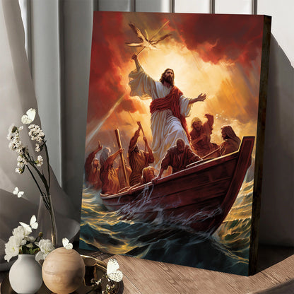 Jesus In The Boat With His Disciples - Canvas Picture - Jesus Christ Canvas - Christian Wall Art