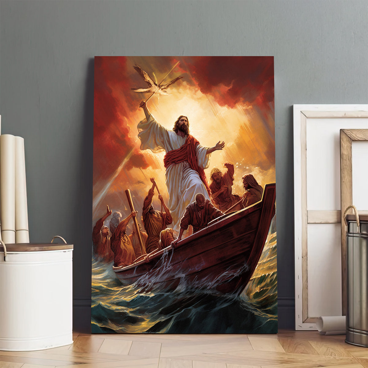 Jesus In The Boat With His Disciples - Canvas Picture - Jesus Christ Canvas - Christian Wall Art