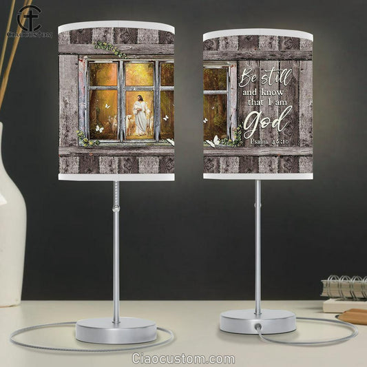 Jesus In The Forest With The Lambs Table Lamp - Be Still And Know That I Am God Table Lamp Art - Christian Lamp Art Decor