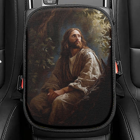 Jesus In The Tree In The Style Of Lush Brushstr 66 Seat Box Cover, Jesus Car Center Console Cover, Christian Car Interior Accessories