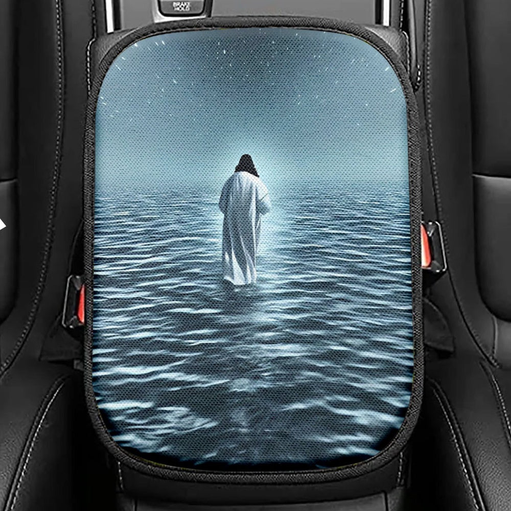 Jesus In The Water Seat Box Cover, Christian Car Center Console Cover, Jesus Car Interior Accessories