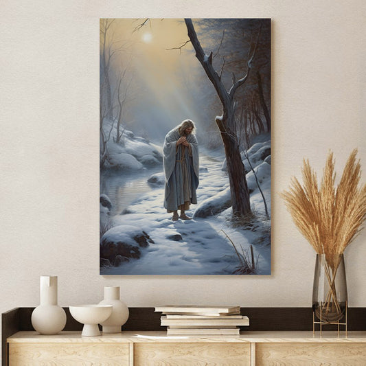 Jesus In Winter Scene - Snow And Ice Landscape 3 - Jesus Canvas Pictures - Christian Wall Art