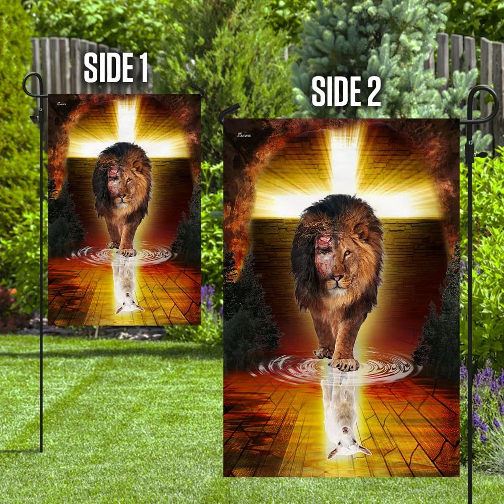 Jesus Is Alive The Lion And The Lamb Jesus Christ Lion And Lamb House Flags - Christian Garden Flags - Outdoor Christian Flag