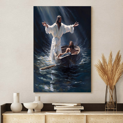 Jesus Is Being Lifted Over The Water - Canvas Pictures - Jesus Christ Canvas - Christian Wall Art
