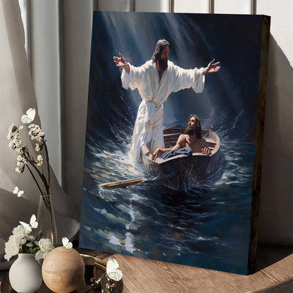 Jesus Is Being Lifted Over The Water - Canvas Pictures - Jesus Christ Canvas - Christian Wall Art