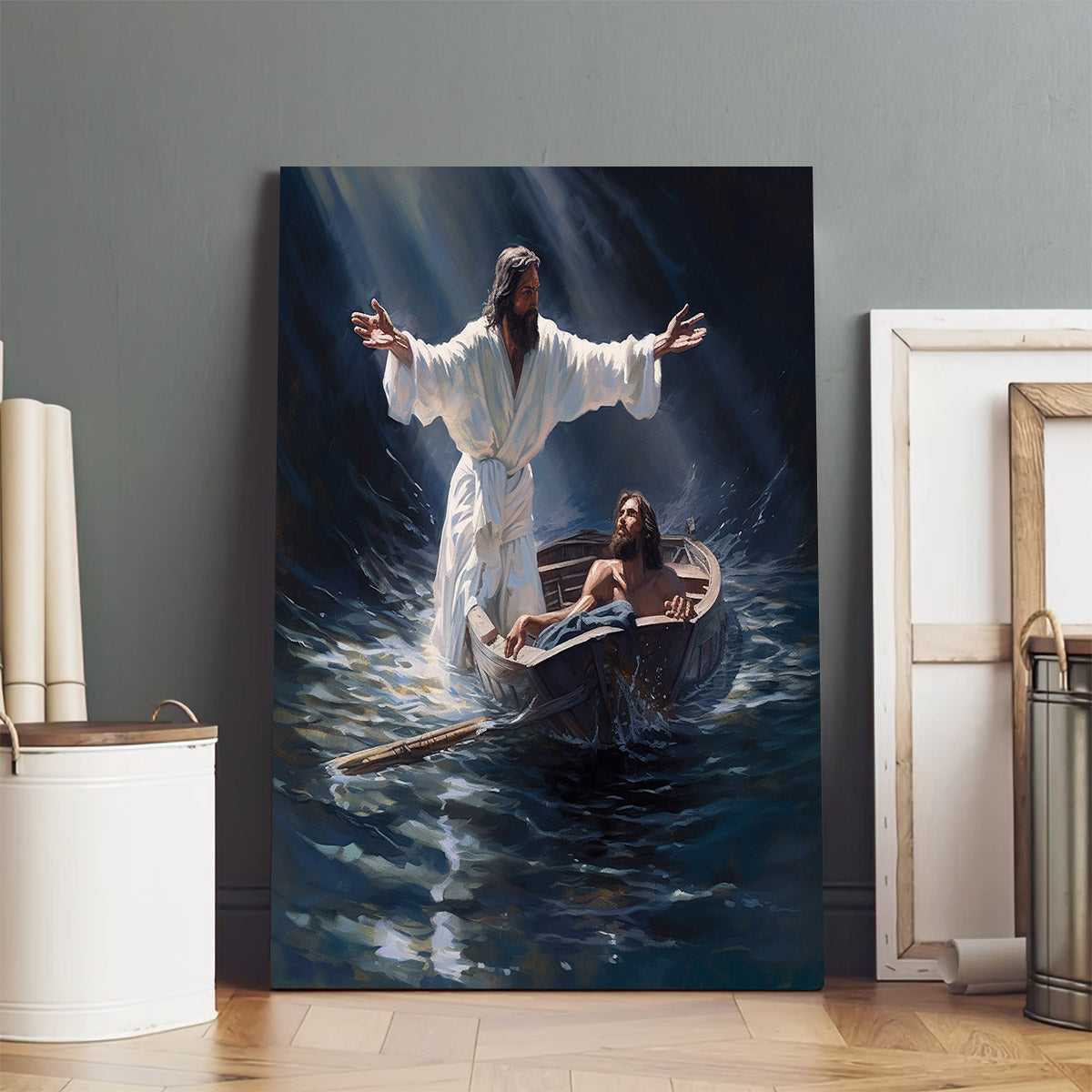 Jesus Is Being Lifted Over The Water - Canvas Pictures - Jesus Christ Canvas - Christian Wall Art