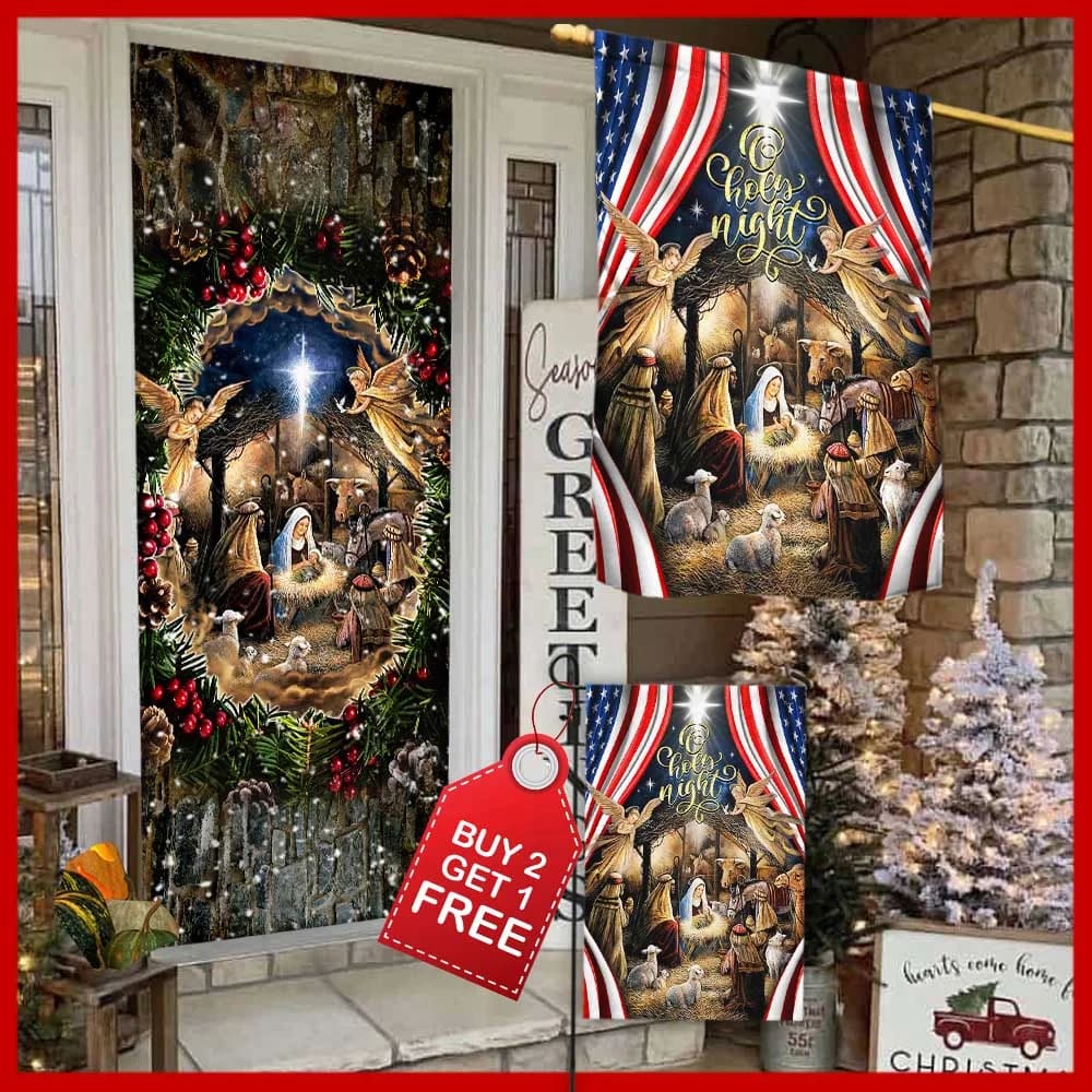 Jesus Is Born Door Cover - Christmas Silent Night Door Cover &amp Banner Home Decor - Jesus Door Cover