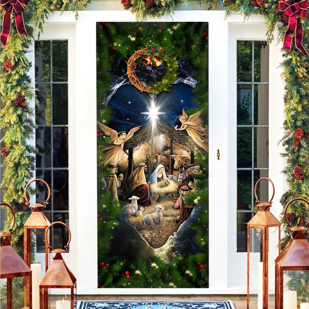 Jesus Is Born Door Cover - Nativity Of Jesus Door Cover - Religious Door Decorations
