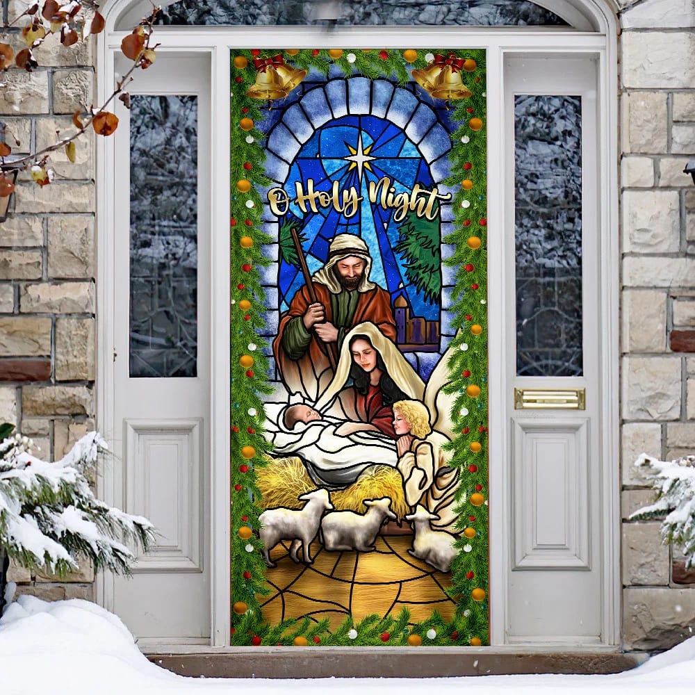 Jesus Is Born O Holy Night Nativity of Jesus Christmas Door Cover - Jesus Door Cover