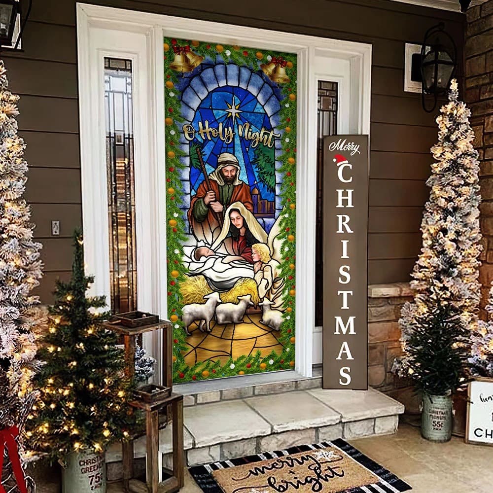 Jesus Is Born O Holy Night Nativity of Jesus Christmas Door Cover - Jesus Door Cover