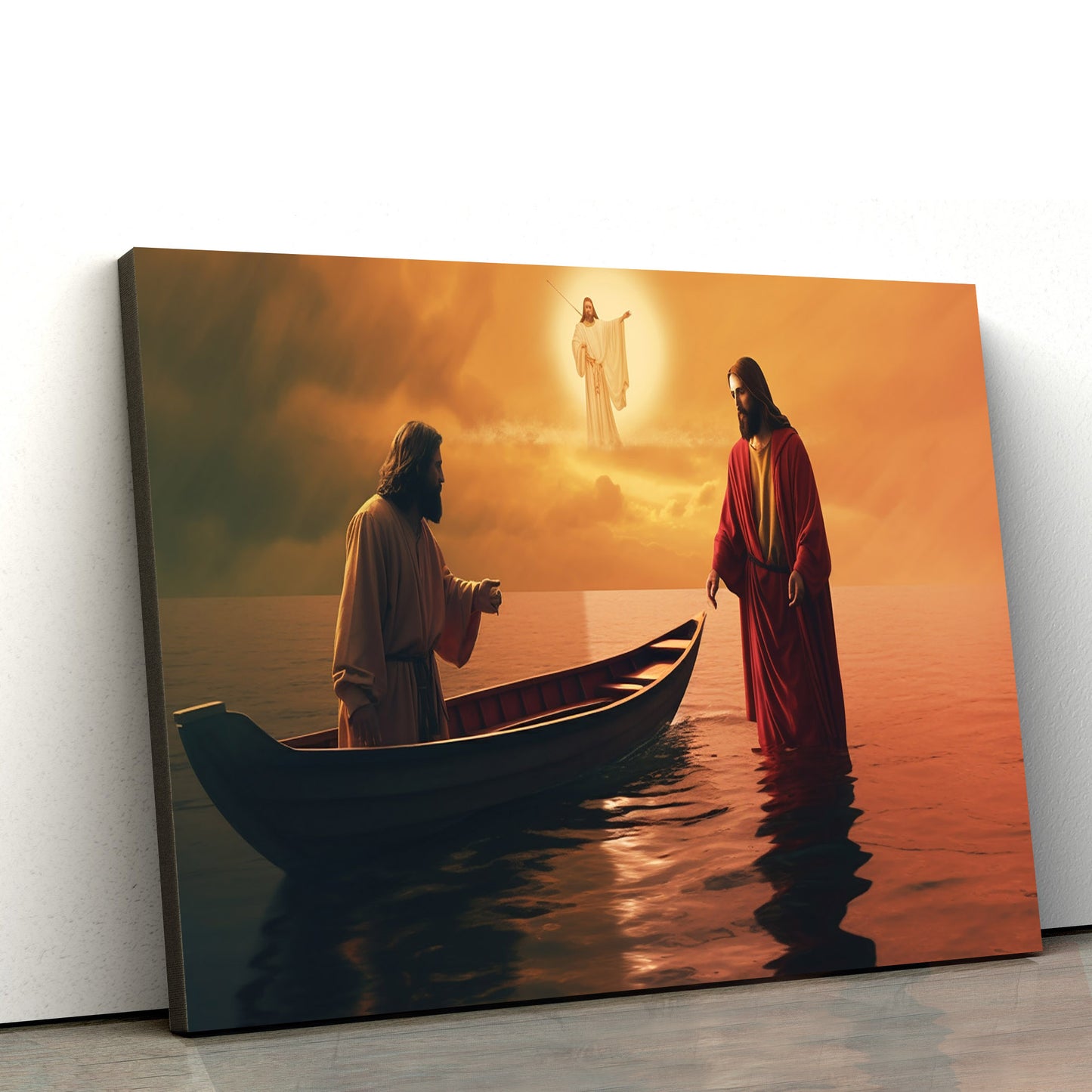 Jesus Is Coming Up To A Boat Where There Is Another Guy Beside Him 1 - Canvas Pictures - Jesus Christ Canvas - Christian Wall Art