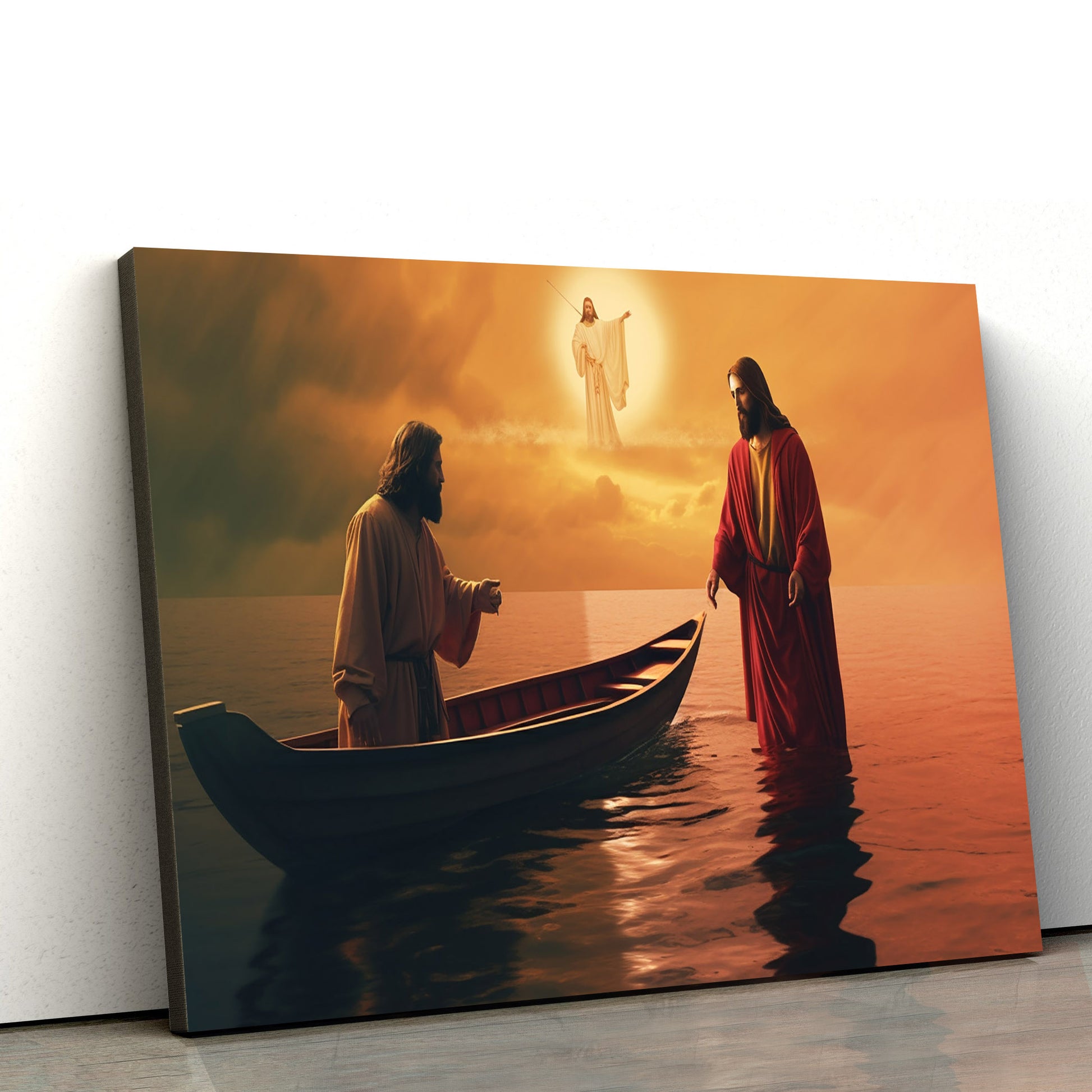Jesus Is Coming Up To A Boat Where There Is Another Guy Beside Him 1 - Canvas Pictures - Jesus Christ Canvas - Christian Wall Art