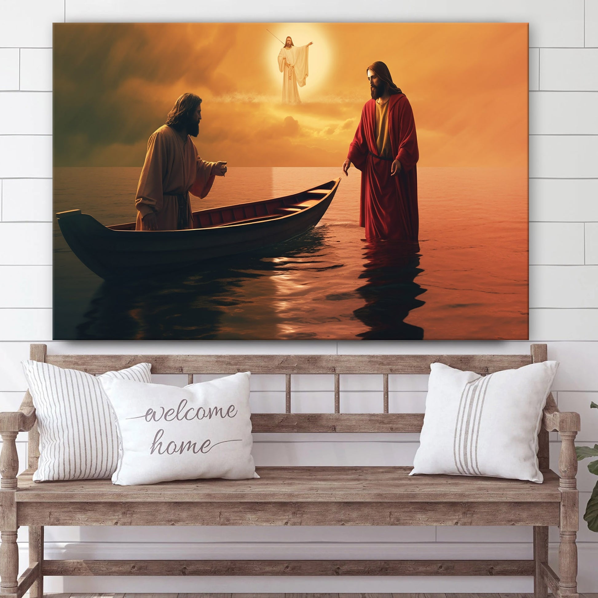 Jesus Is Coming Up To A Boat Where There Is Another Guy Beside Him 1 - Canvas Pictures - Jesus Christ Canvas - Christian Wall Art