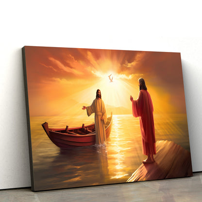 Jesus Is Coming Up To A Boat Where There Is Another Guy Beside Him 3 - Canvas Pictures - Jesus Christ Canvas - Christian Wall Art