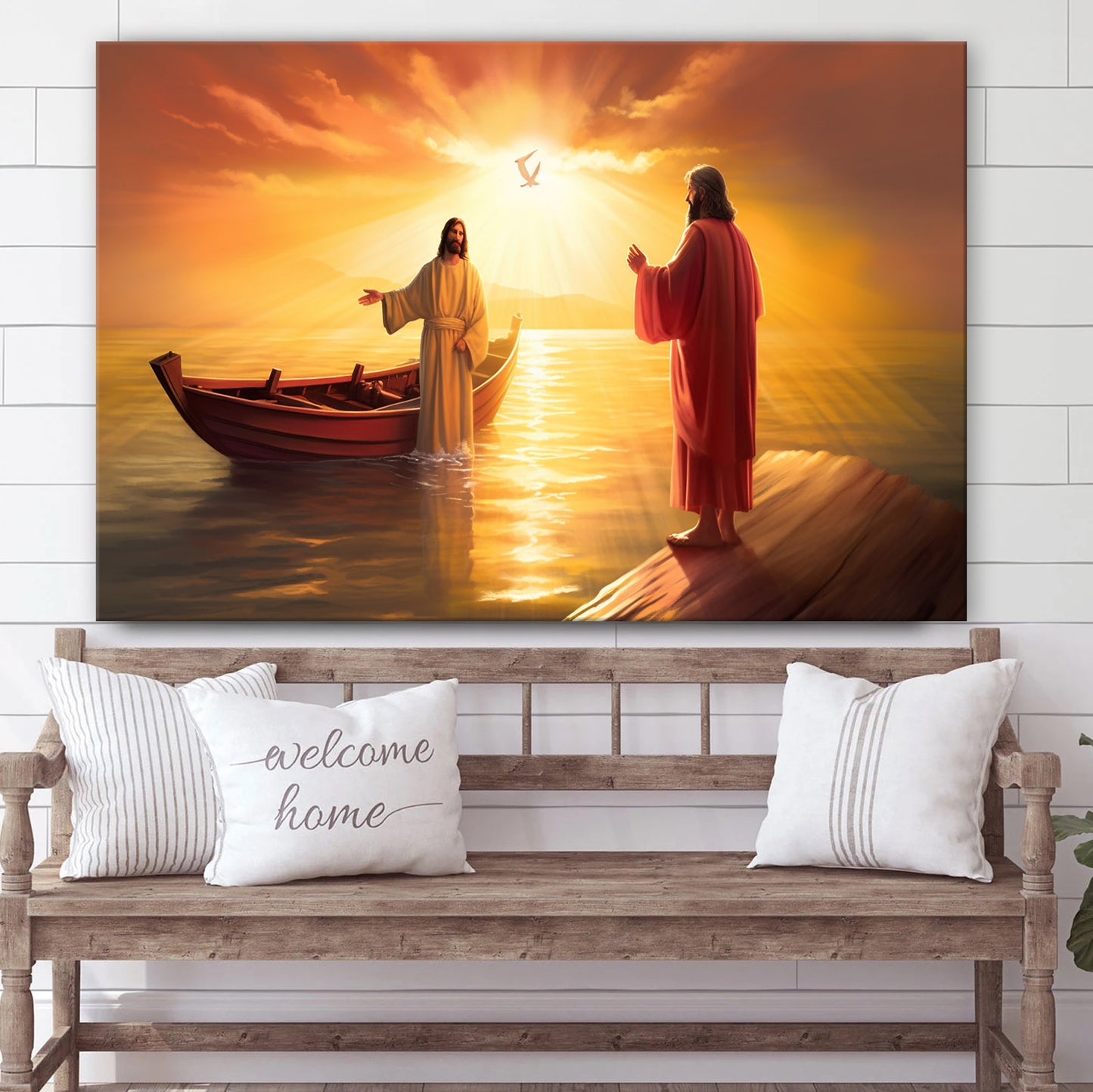 Jesus Is Coming Up To A Boat Where There Is Another Guy Beside Him 3 - Canvas Pictures - Jesus Christ Canvas - Christian Wall Art
