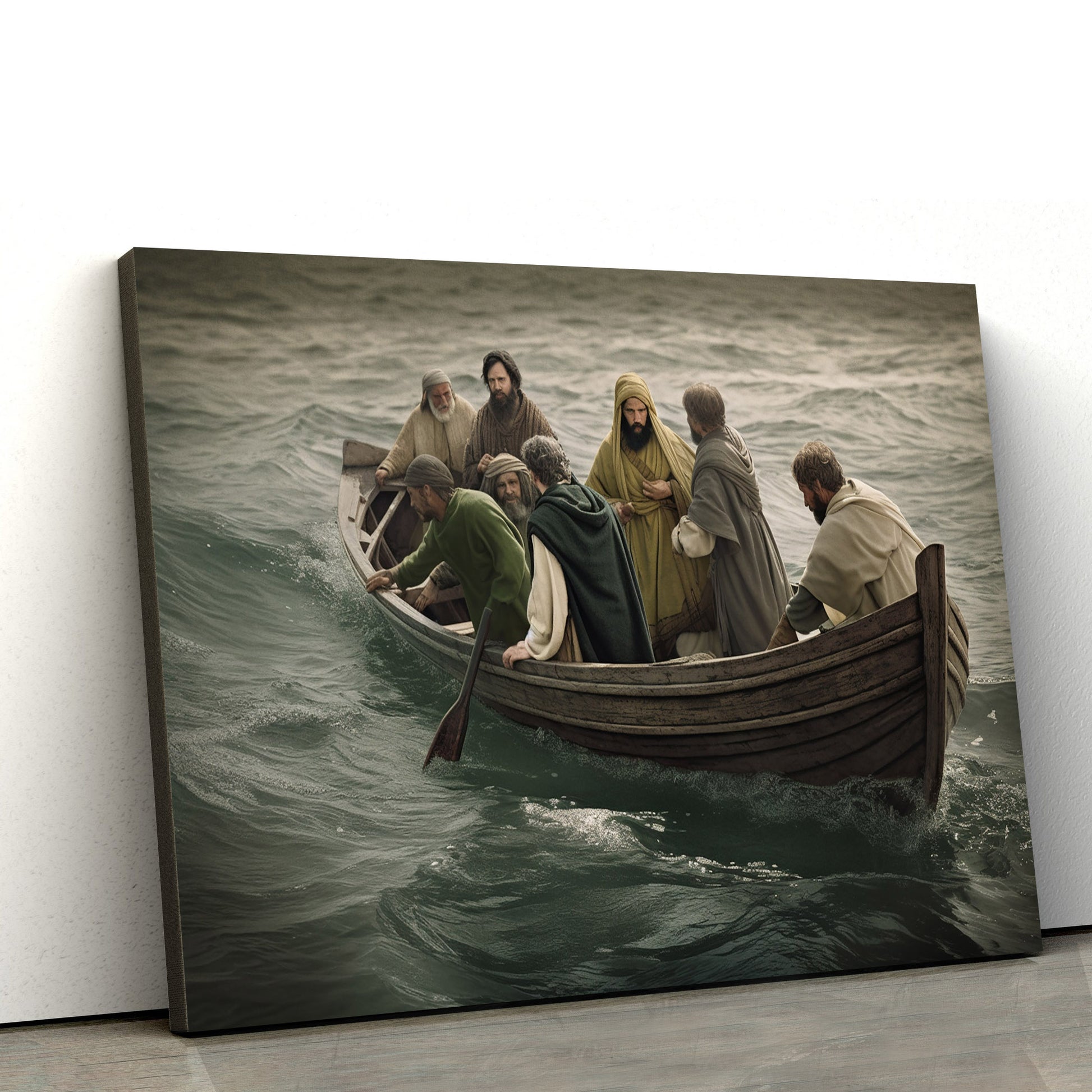 Jesus Is Helping Other Men Get Into A Boat In The Ocean 1 - Canvas Picture - Jesus Christ Canvas - Christian Wall Art