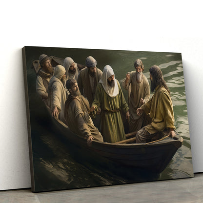 Jesus Is Helping Other Men Get Into A Boat In The Ocean 2 - Canvas Picture - Jesus Christ Canvas - Christian Wall Art
