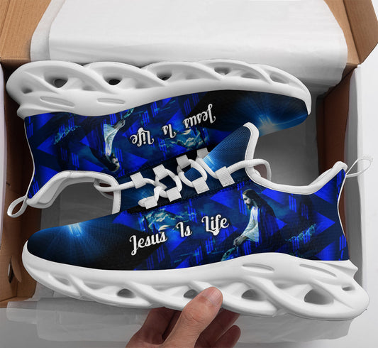 Jesus Is Life Yezy Running Sneakers Blue Max Soul Shoes - Christian Shoes For Men And Women