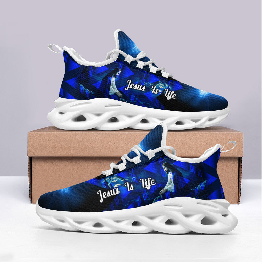 Jesus Is Life Yezy Running Sneakers Blue Max Soul Shoes - Christian Shoes For Men And Women