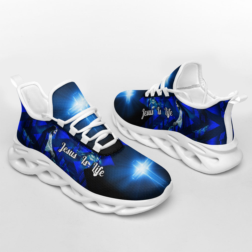 Jesus Is Life Yezy Running Sneakers Blue Max Soul Shoes - Christian Shoes For Men And Women