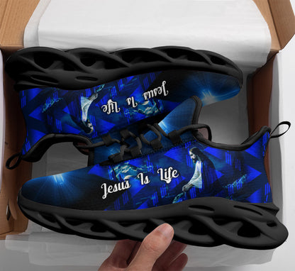 Jesus Is Life Yezy Running Sneakers Blue Max Soul Shoes - Christian Shoes For Men And Women