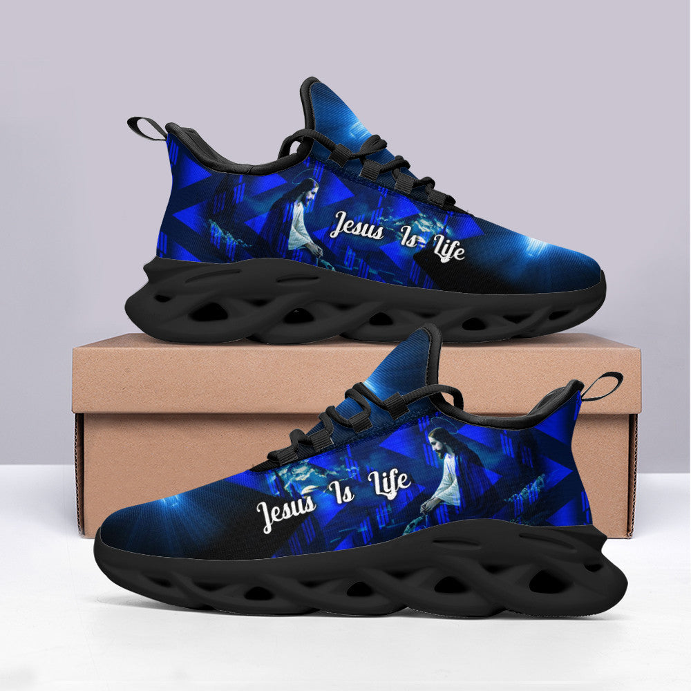 Jesus Is Life Yezy Running Sneakers Blue Max Soul Shoes - Christian Shoes For Men And Women