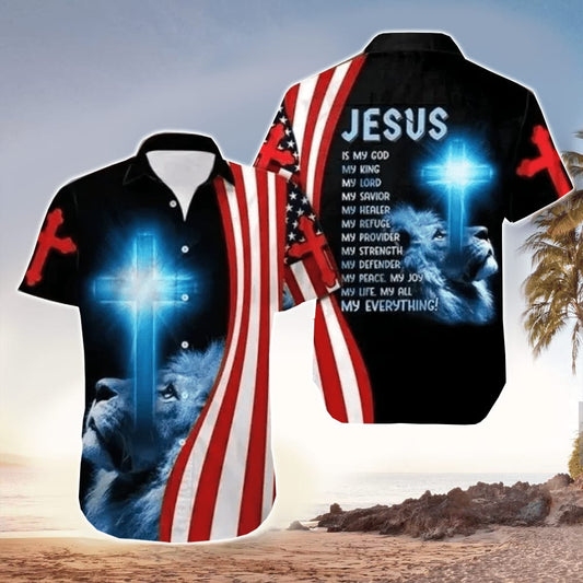 Jesus Is My Everything Jesus Hawaiian Shirt With Lion & Christian Cross - Christian Hawaiian Shirts For Men & Women