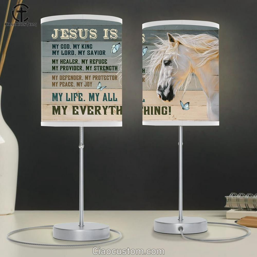 Jesus Is My Everything White Horse Blue Butterfly Table Lamp Art - Bible Verse Lamp Art - Room Decor Christian