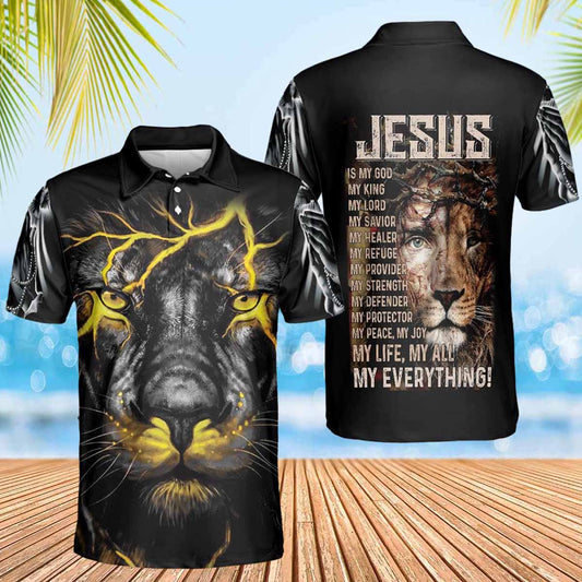 Jesus Is My God Lion Lighting Polo Shirts - Christian Shirt For Men And Women