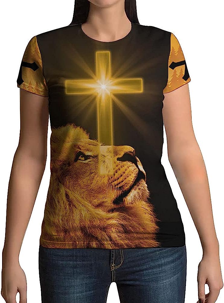 Jesus Is My God My King Lion Cross All Over Printed 3D T Shirt - Christian Shirts for Men Women