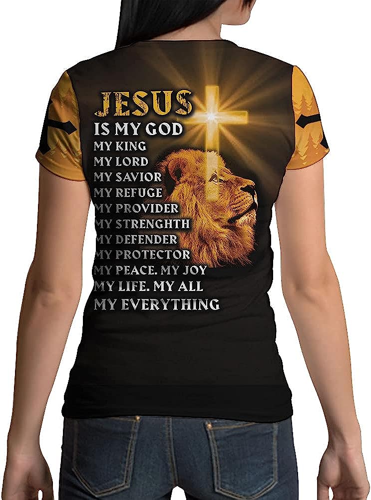 Jesus Is My God My King Lion Cross All Over Printed 3D T Shirt - Christian Shirts for Men Women
