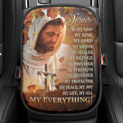 Jesus Is My God My King My Everything Seat Box Cover, Autumn Season Wooden Cross Car Center Console Cover, Christian Car Interior Accessories
