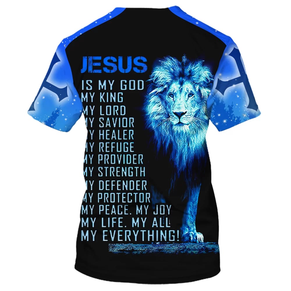 Jesus Is My God My King My Lord Lion Cross Light 3d T-Shirts - Christian Shirts For Men&Women