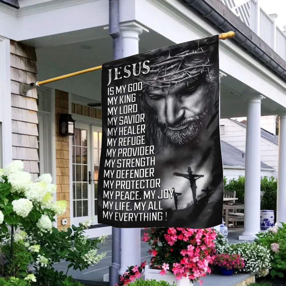 Jesus Is My God My Lord My Savior House Flags - Christian Garden Flags - Outdoor Christian Flag