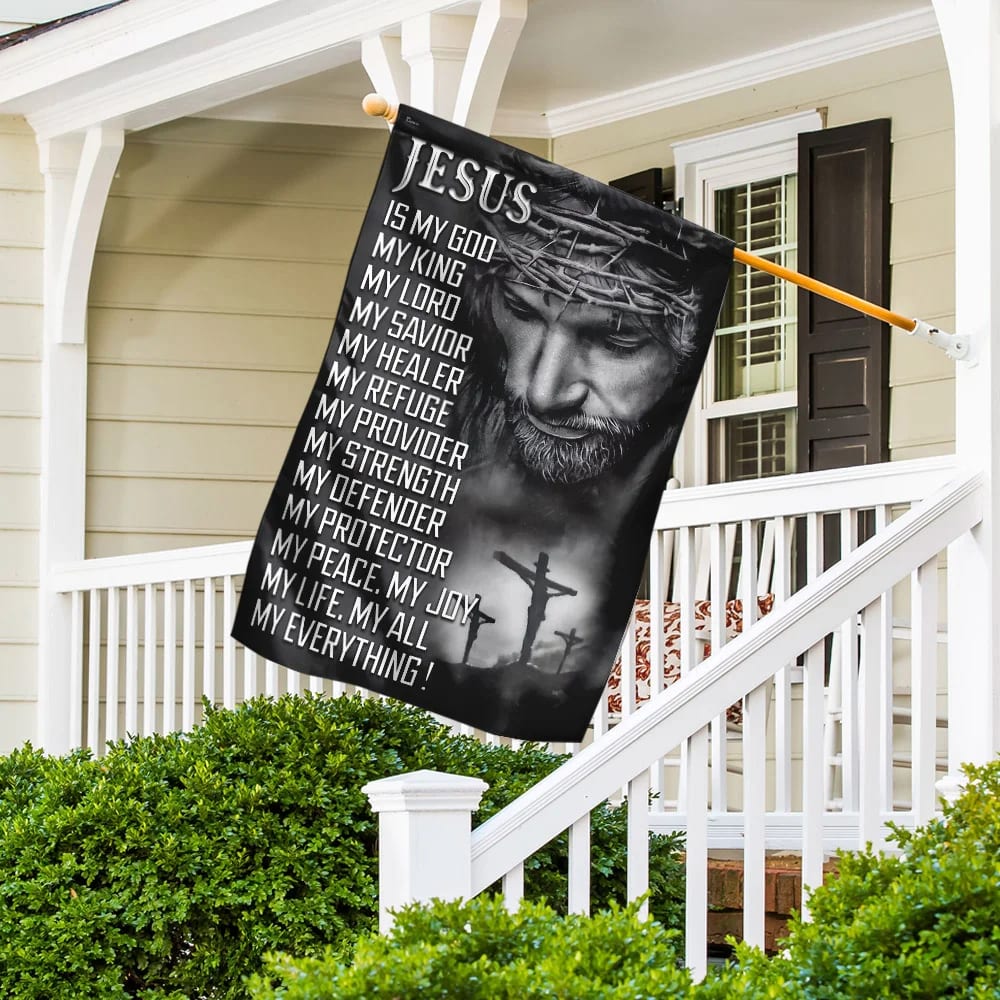 Jesus Is My God My Lord My Savior House Flags - Christian Garden Flags - Outdoor Christian Flag