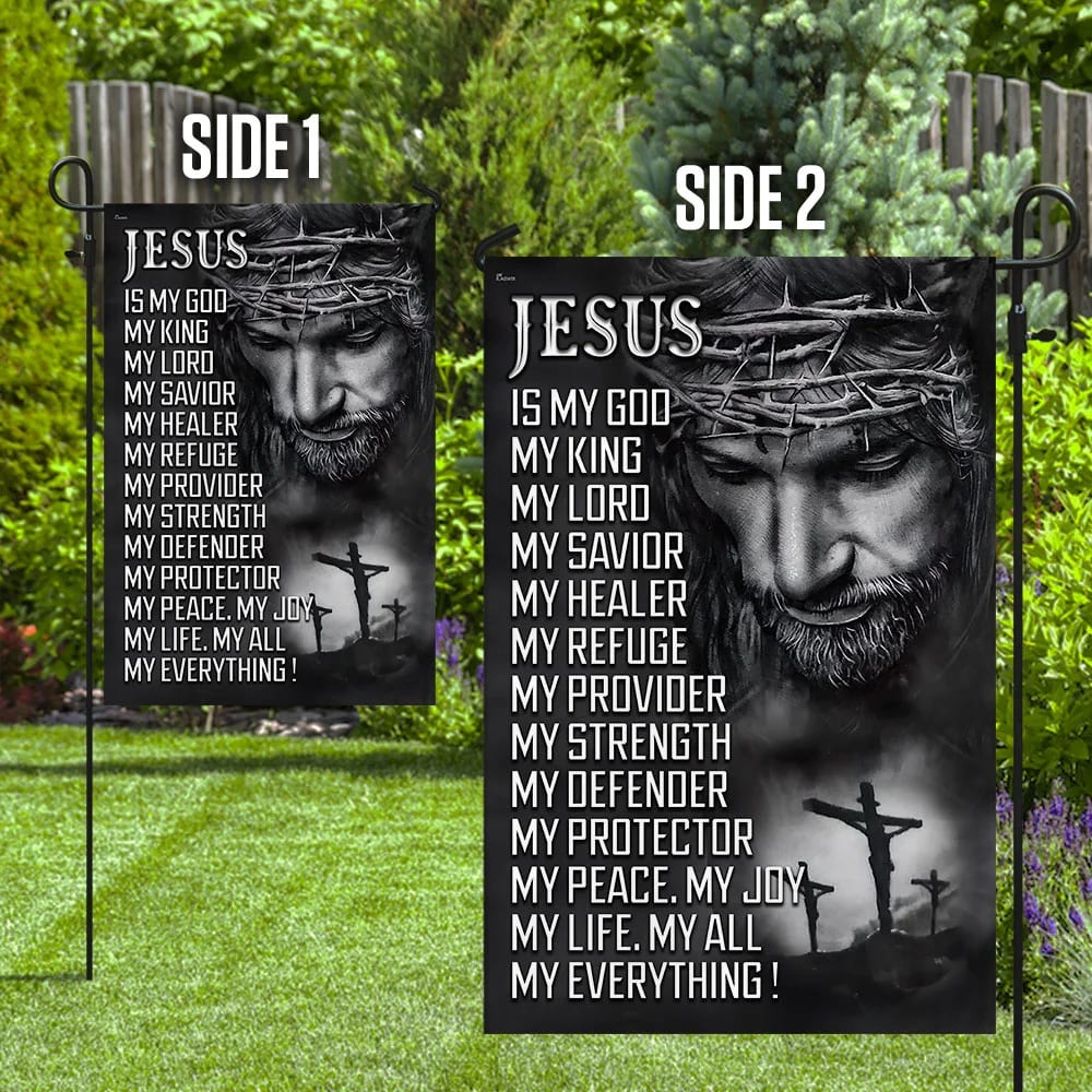 Jesus Is My God My Lord My Savior House Flags - Christian Garden Flags - Outdoor Christian Flag