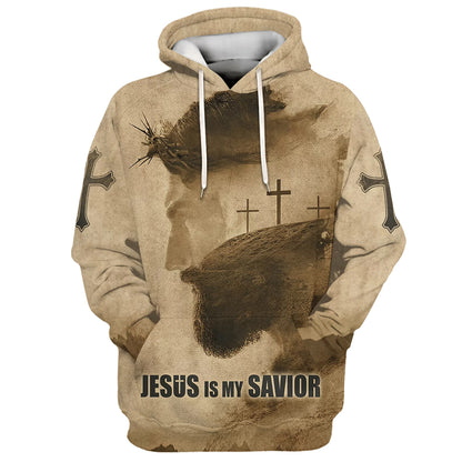Jesus Is My Savior - Jesus Christ With Thorns 3 Crosses 3D Hoodies - Jesus Hoodie - Men & Women Christian Hoodie - 3D Printed Hoodie