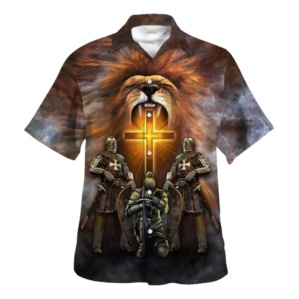Jesus Is My Savior A Child Of God A Man Of Faith A Warrior Of Christ Lion Cross Hawaiian Shirt - Christian Hawaiian Shirt - Religious Hawaiian Shirts