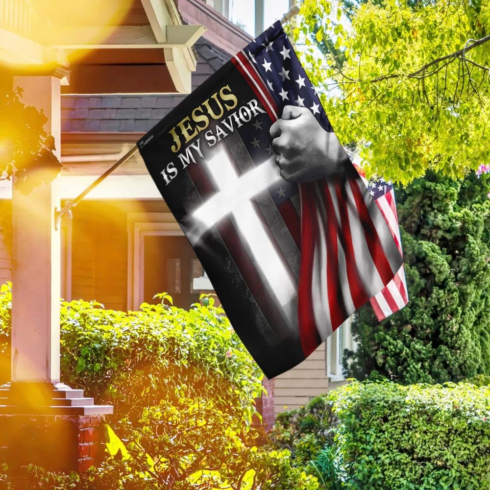 Jesus Is My Savior American House Flags - Christian Garden Flags - Outdoor Christian Flag