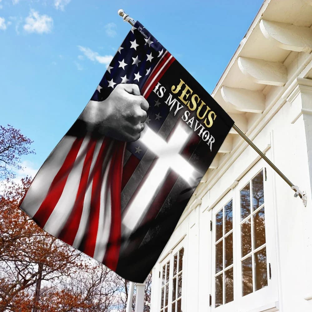 Jesus Is My Savior American House Flags - Christian Garden Flags - Outdoor Christian Flag